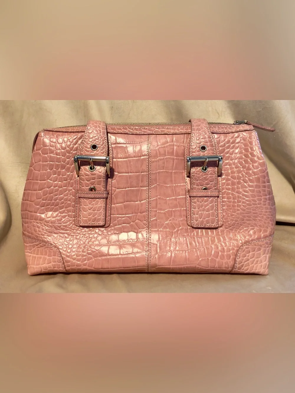 Charter Club Pink Croc-Embossed Leather Tote